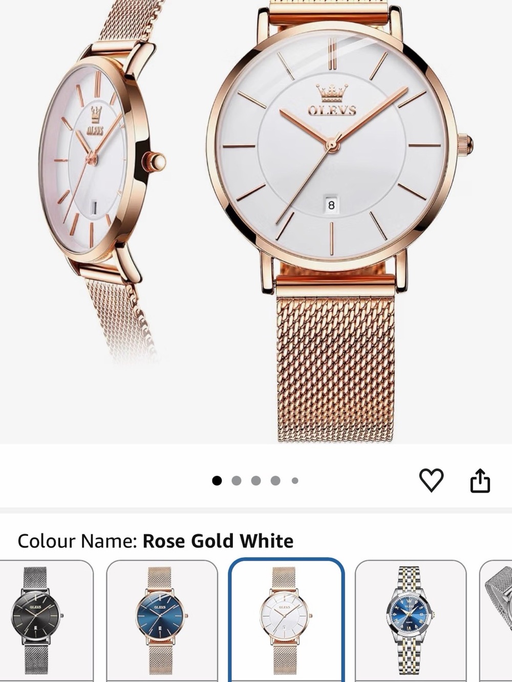 OLEVS Rose Gold White Mesh Band Women’s Watch
